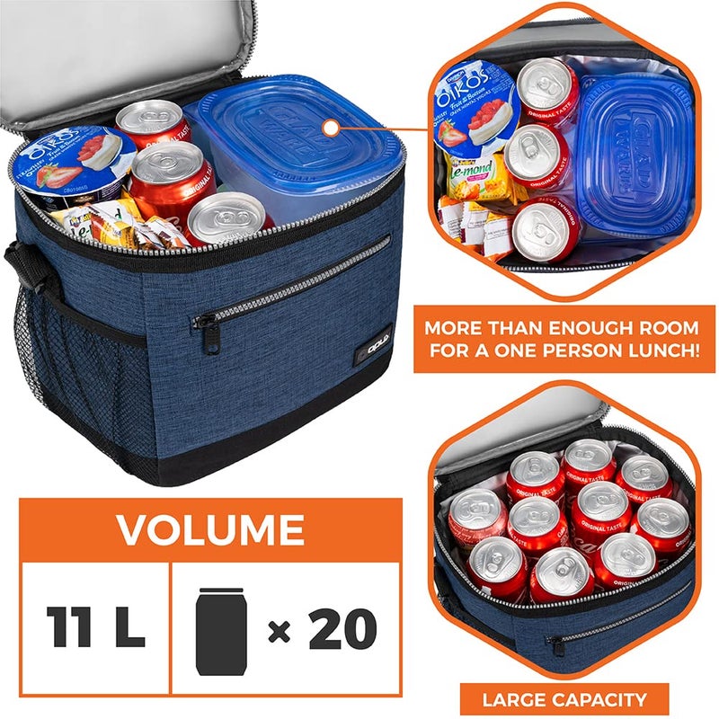 opux Extra Large Insulated Lunch Box Men Women, Lunch Bag for Work, Leakproof Soft Cooler Tote Adult, Lunch Pail, Picnic Beach Collapsible Food Bag with Shoulder Strap, Heather Navy - Image 3